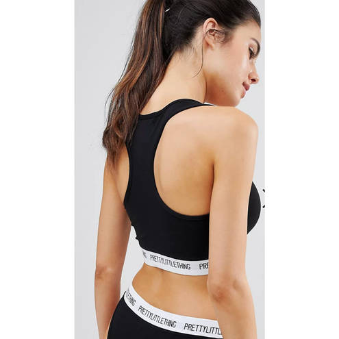 Pretty Little Thing  Logo Sports Bra Black Size XS Racerback Low Impact Cotton NEW