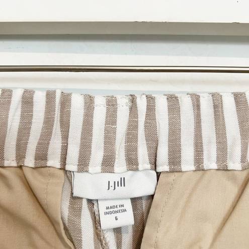 J.Jill  Linen Blend Wide Leg Cropped Stripe Pants Tan Beige Lagenlook Size 6