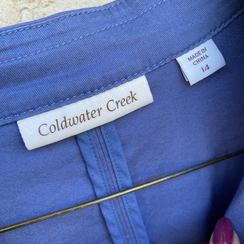 Coldwater Creek  Size 14 Blue Jacket Cotton Spandex Blend Tie Waist Snaps Basic