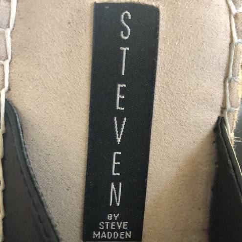 Steve Madden Steven  Black Lapis Espadrille Leather Platform Sandal 8M Bohemian