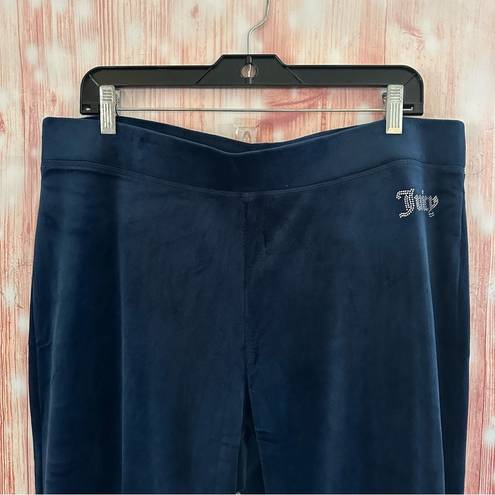 Juicy Couture  Navy Blue Rhinestone Logo Velour Track Pants