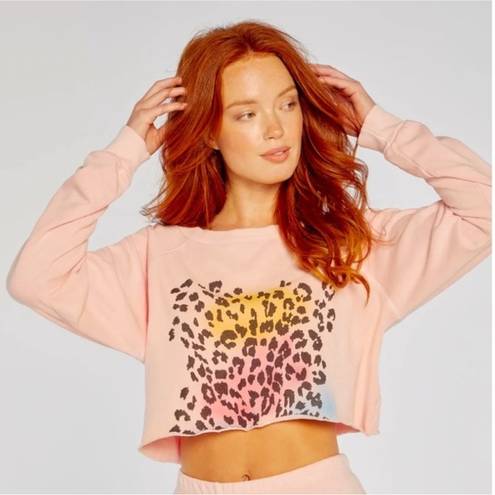 Wildfox NWT  World Tour Airbrushed Leopard Print Crop Crewneck Sweatshirt Large