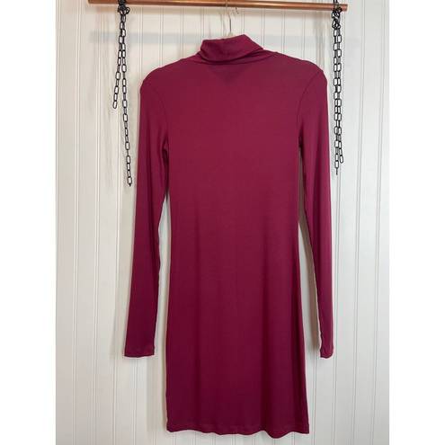 Talula Aritzia  Womens Burgundy Turtle Neck Mini Dress Long Sleeve Bodycon Size S