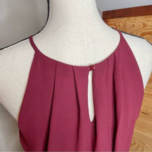 Lush Clothing Lush Burgundy Chiffon Sleeveless Pleated Blouson Mini Skater Dress Medium