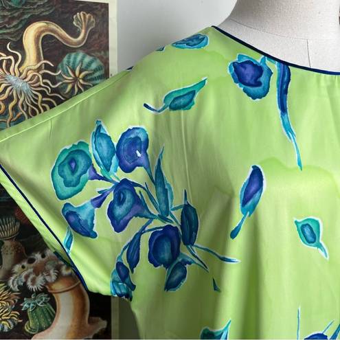 Natori  Vintage Floral Green Blue Maxi Dress size Large