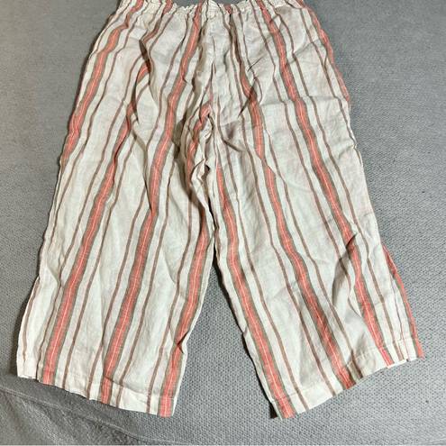 Marc New York  Andrew Marc Cream Pink Striped 100% Linen Pull On Culotte Pant L