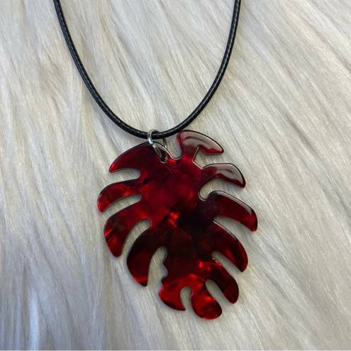 Monstera red acrylic leaf necklace