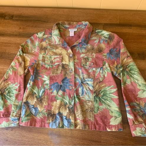 Coldwater Creek  lightweight fall floral denim jacket size large