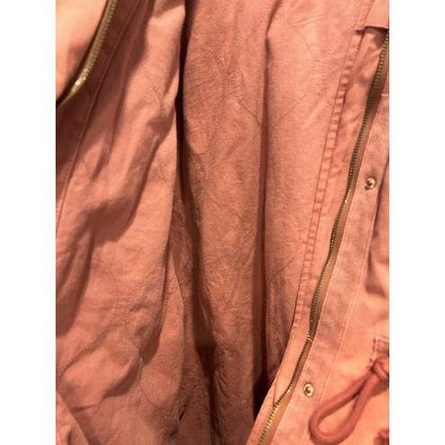 American Eagle  Parka Jacket Size Large Blush Rose Faux Fur Hood Supernatural