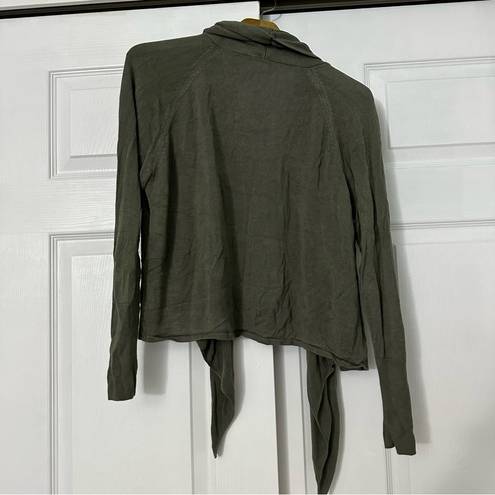 Chico's  Rayon Wrap Sweater Top Olive Green Shawl Collar Long Sleeve 2