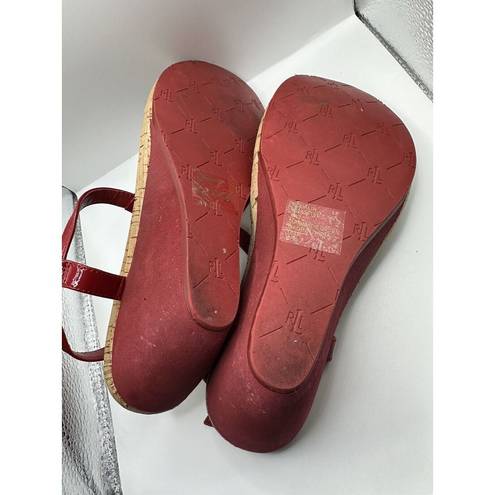 Ralph Lauren LAUREN  Rosalia Red T-Strap Wedge Cork Shoes Women's Size 9B