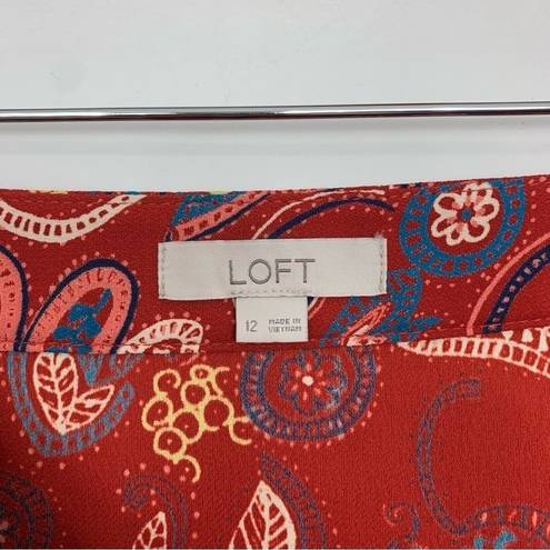 Loft  Red Floral Paisley Ruffle Wrap Skirt Size 12