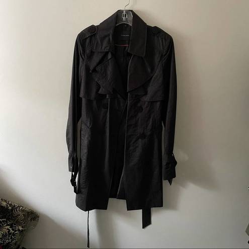 Tahari  Black Ruffle Detail Trench Coat