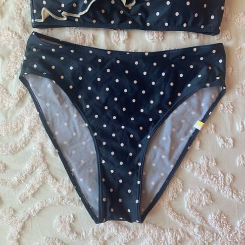 Summersalt Women’s 2  The Ruffle Marina Navy Blue White Polka Dot Bikini Set