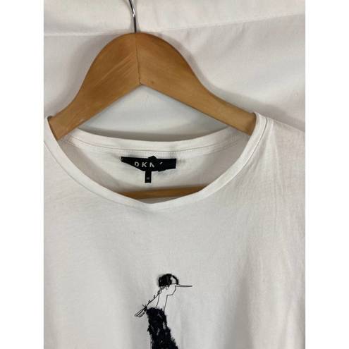 DKNY  Embellished Art Print White Tshirt Size XS