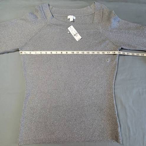 New York & Co. NY&C Women Sweater Size L Gray Glittery Silver Preppy Long Sleeve Metallic Knit