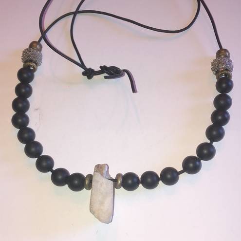 Onyx Natural Quartz Stone & Matte Black Agate  Beads Beaded Boho Tribal Necklace