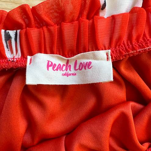 Peach Love California Cattle Skull Off The Shoulder Top in Red Orange, Small NWT