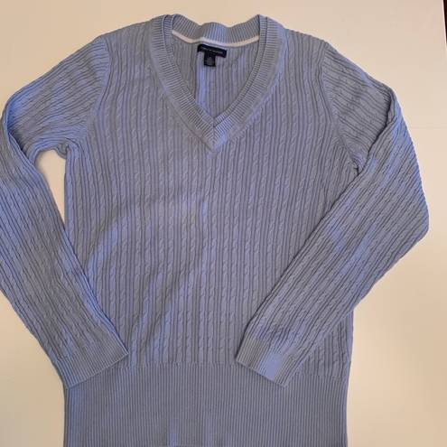 Tommy Hilfiger  V- Neck Cable Knit Sweater Lt Blue