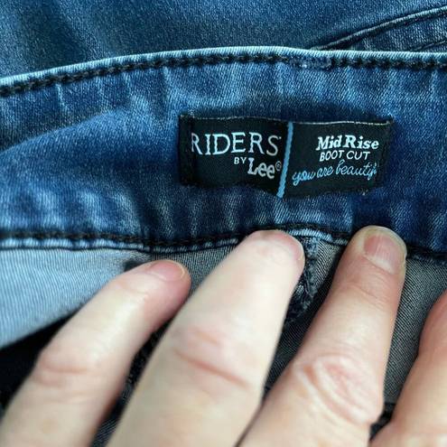 Lee  Riders Mid Rise Bootcut Jeans Dark Wash Embroidery Stretchy 6M 27 Waist