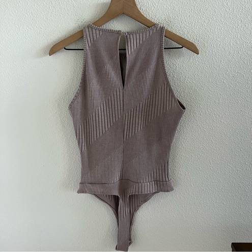 Walter Baker  Athena Bodysuit Neutral Ribbed High Neck Contemporary Medium