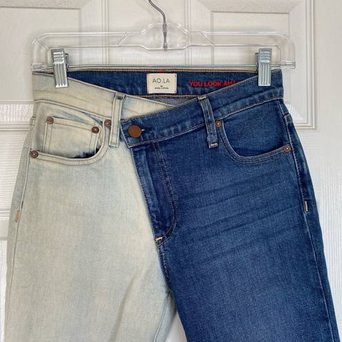 Alice + Olivia AO.LA  Amazing Asymmetric Two Toned High Waist Boyfriend Jeans 25