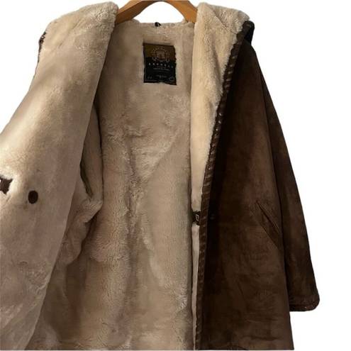 EXPRESS Vintage  Suede Leather Parka Jacket Hooded Faux Fur Lining Oversized OS