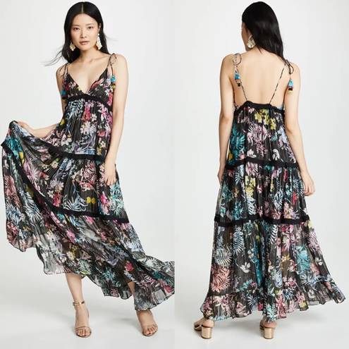 Rococo 🆕  SAND Moonlight Floral Metallic Maxi Tiered Dress Sz XS