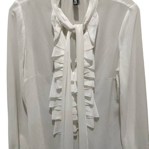 Yoana Baraschi  Ruffle Tie Long Sleeve Sheer Blouse White Size Small