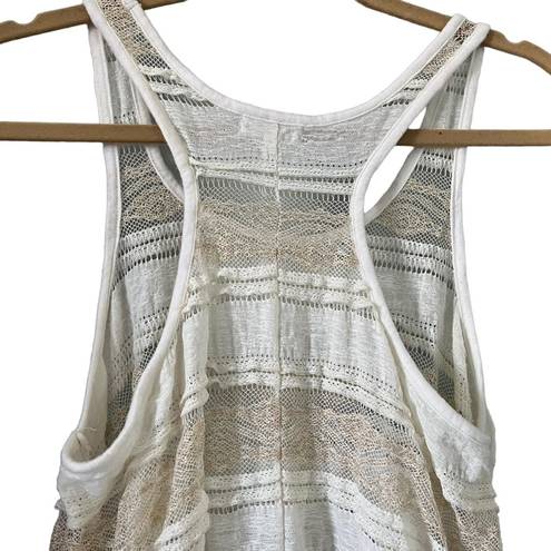 Kirra  Ivory and Metallic Gold Lace Tank, size S