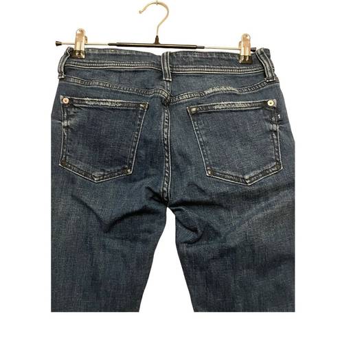 Pilcro ‎ Anthropologie Size 25 Petite Blue Embroidered Slim Skinny Ankle Jeans