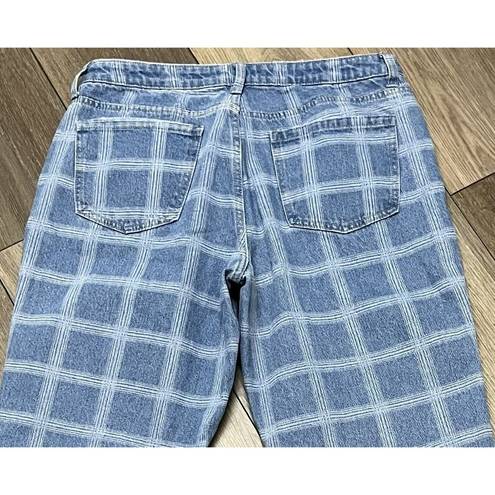 BP  Womens Mid High Rise Straight Leg Plaid Denim Jeans Retro Y2k 70s 80s 32