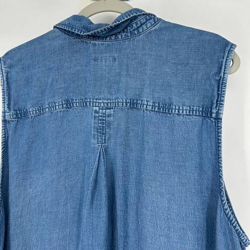 J.Jill  Denim Chambray Midi Shirt Dress Snap Front Sleeveless Pockets Size 3X