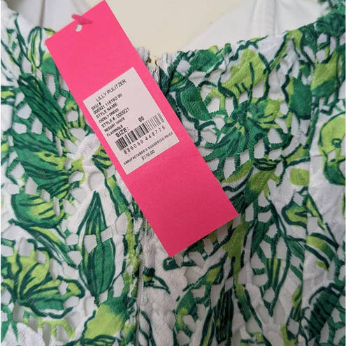 Lilly Pulitzer Green White Floral Off-The-Shoulder Tiered Ruffle Mini Dress