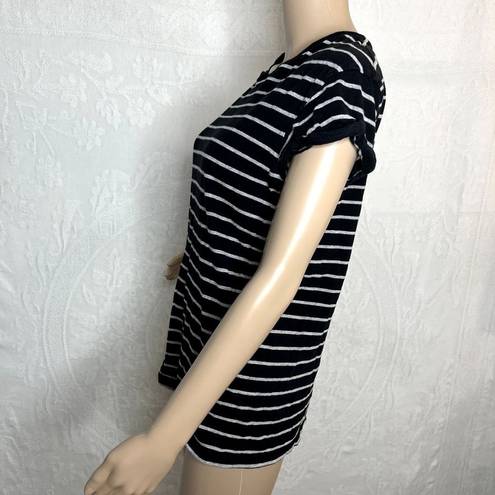 Divided Black and White Striped Short Sleeve Tee