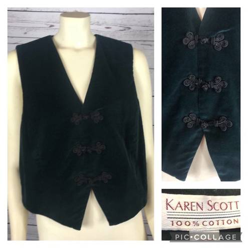 Karen Scott Vintage  green velvet vest with frog closure