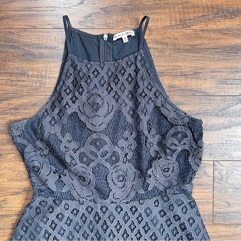 Black Swan  • Charlotte Lace Skater Dress mini apron neck crochet Charcoal Grey