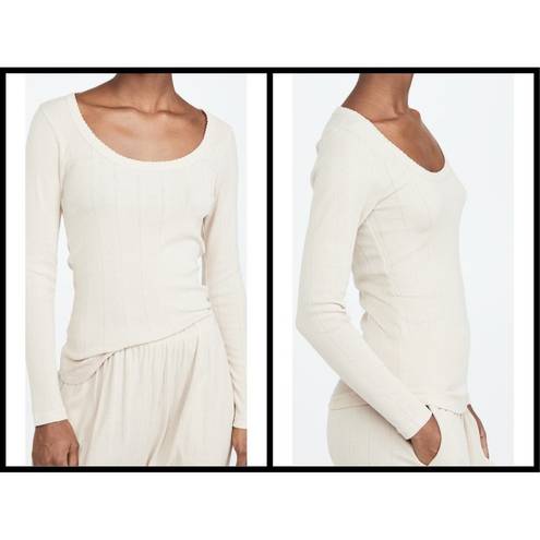 The Great 💕💕 The Pointelle Sleep Ballet Tee + Lounge Pant ~ Cement Large L NWT