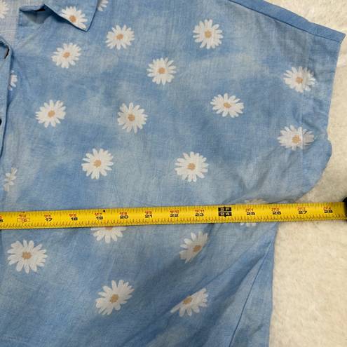 Daisy EUC Charlie B  pattern light cornflower blue tie button down linen top XXL