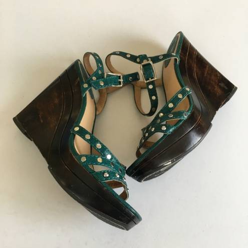 Frye  Turquoise Studded Bridget Wedges/Platforms Gr‎