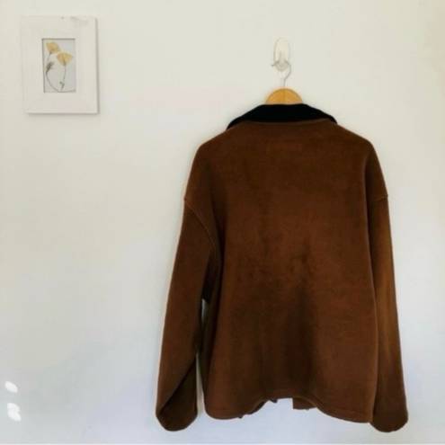 London Fog Vintage  Camel Brown Black Collar Fleece Jacket Coat Warm Minimal