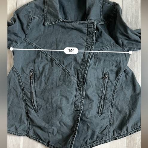 Free People Linen and Cotton Blend Black Washed‎ Moto Button Up Jacket Size M