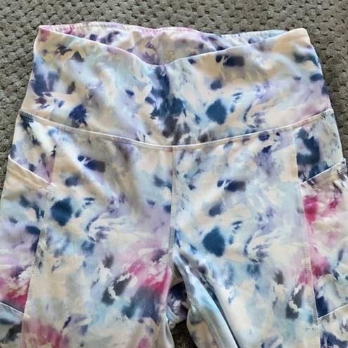 Gaiam Women's  White Tie Dye Yoga Band Waist Leggings Size Medium EUC #6433