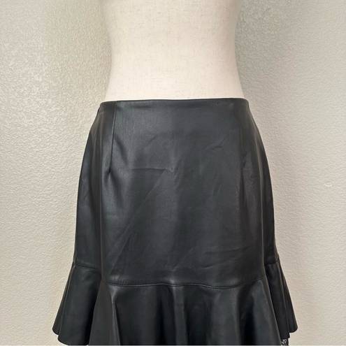 Who What Wear  Black Faux Leather Mini Skirt with Ruffle Lace Hem