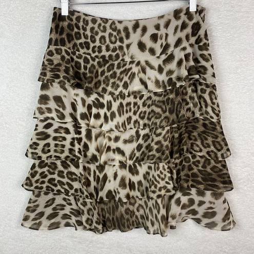 Talbots  Animal Print Chiffon Ruffle Layered Skirt Size 8 Lined Chiffon Cheetah