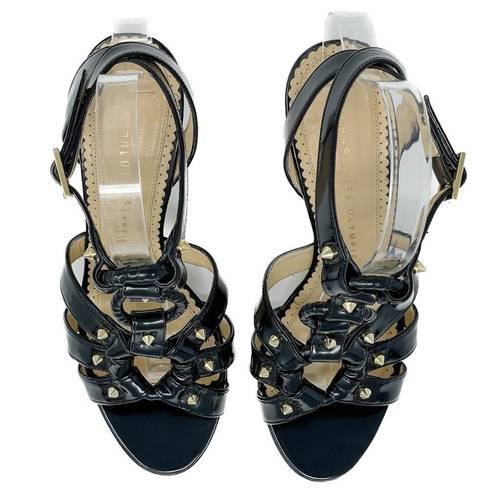 Charlotte Olympia  Allure Black Patent Leather Gold Studded Sandal size 37.5