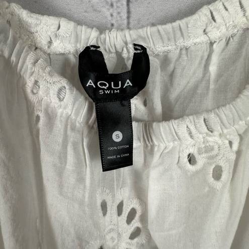 AQUA  Swim Women’s Beach Coverup Tiered Peasant Dress Cotton Eyelet Ivory S NWT