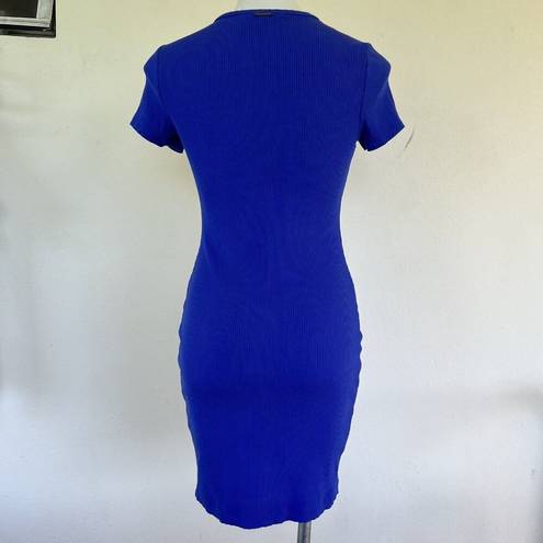 Guess  Cut Out Front Shirt Dress Blue MEDIUM sexy bodycon