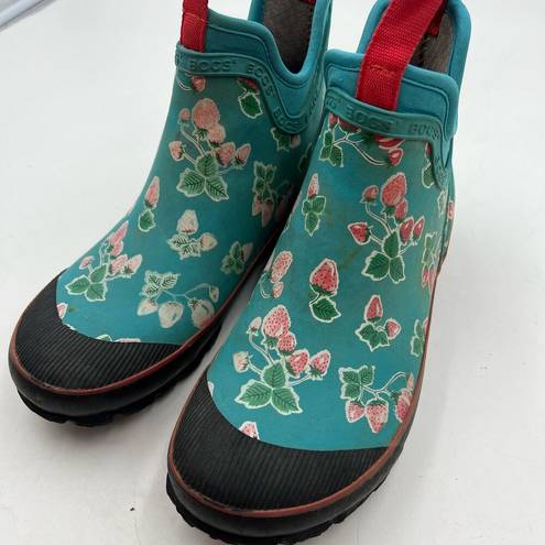 Harper Bogs  Fruit Ankle Rain Boots Blue Strawberries