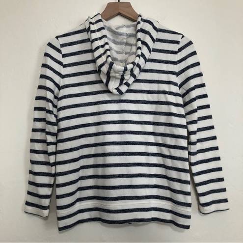 Jones New York  SIGNATURE COTTON BLEND BLUE & WHITE STRIPED ZIP UP HOODIE SWEATER